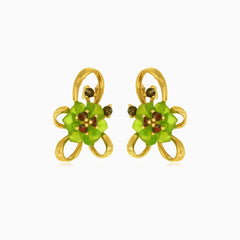 Elegant 14kt gold flower dangling earrings with quartz and garnet