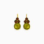 Elegant 14kt gold moldavite and garnet earrings