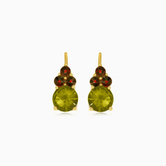 Elegant 14kt gold moldavite and garnet earrings