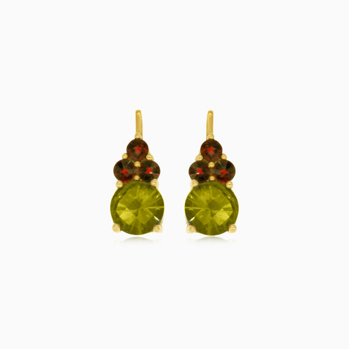 Elegant 14kt gold moldavite and garnet earrings