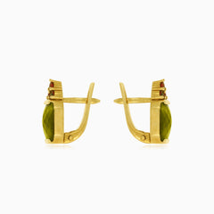 Radiant garnet and moldavite gold earrings