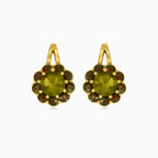 Royal 14kt gold moldavite and garnet earrings