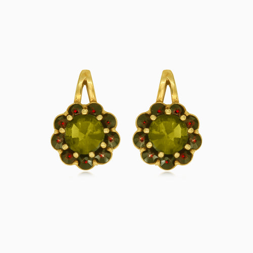 Royal 14kt gold moldavite and garnet earrings