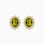 Elegant 14kt gold moldavite and cubic zirconia earrings