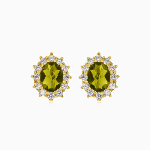 Elegant 14kt gold moldavite and cubic zirconia earrings