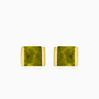 Square princess-cut moldavite gold stud earrings