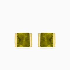 Square princess-cut moldavite gold stud earrings