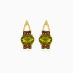 Timeless 14kt gold garnet and moldavite earrings