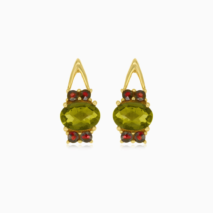 Zeitlose Ohrringe aus 14 Karat Gold mit Granat und Moldavit