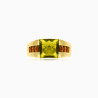 Luxe moldavite and garnet men's ring