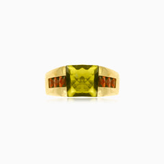 Luxe moldavite and garnet men's ring