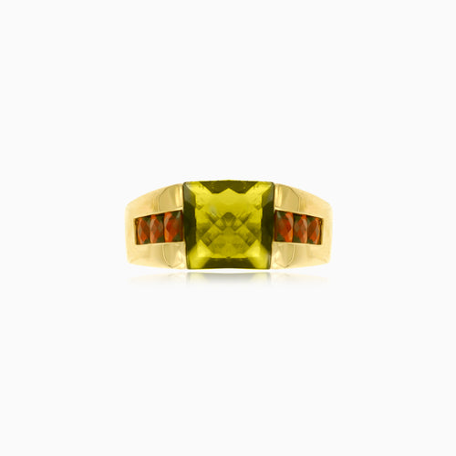 Luxe moldavite and garnet men's ring