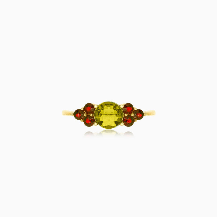 Eleganter 14K Goldring mit Moldavit und Granat