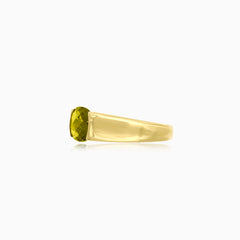 Moldavite cushion gold unisex ring