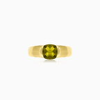 Moldavite cushion gold unisex ring