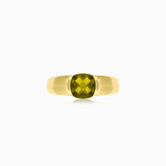 Moldavite cushion gold unisex ring