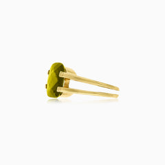 Moldavite cushion gold women's ring