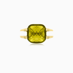 Moldavite cushion gold women's ring