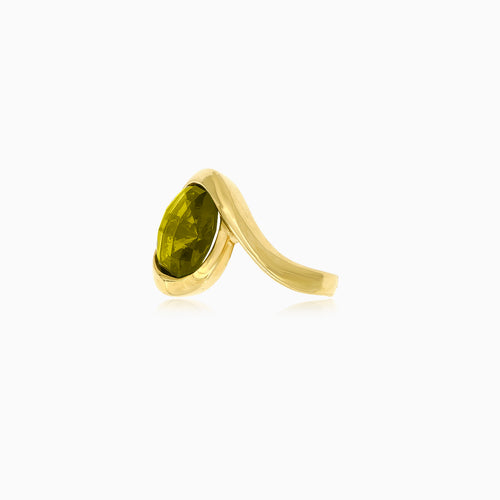Chic gold round moldavite ring