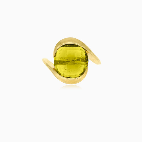 Chic gold round moldavite ring