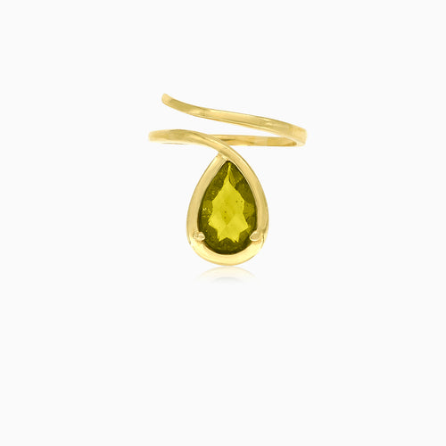 14kt gold pear cut moldavite ring