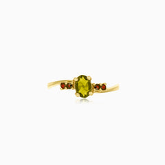 Enchanting moldavite and garnet gold ring