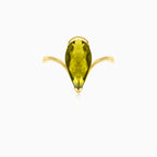 Pear fine step cut moldavite gold ring