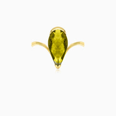 Pear fine step cut moldavite gold ring