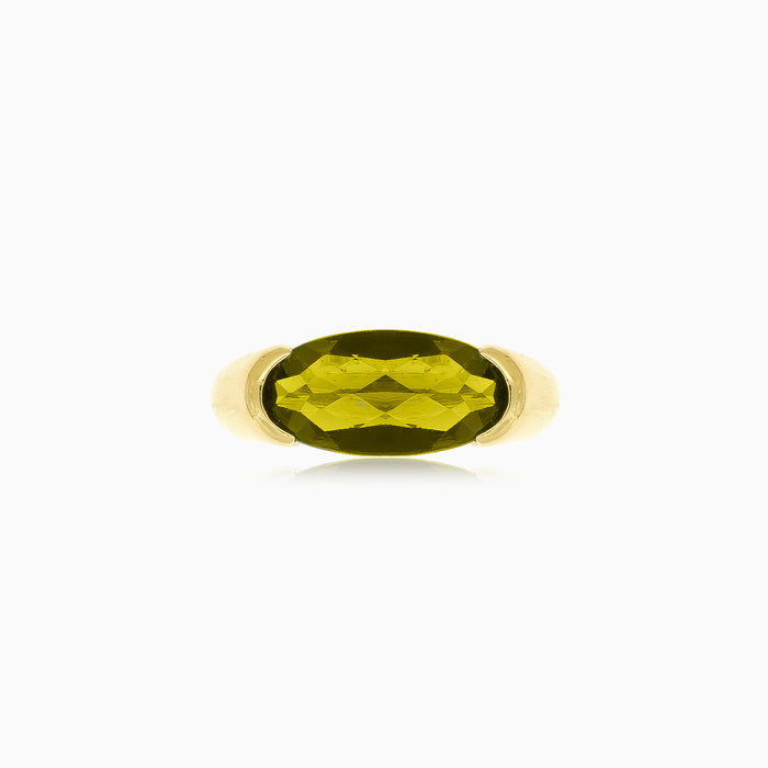 Goldener Dreams-Ring mit Moldavit in Stabfassung