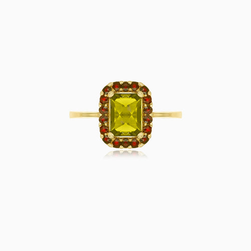 Radiant elegance moldavite and garnet ring