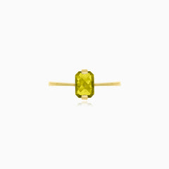 Luminescent rectangles gold and moldavite ring