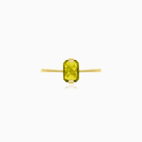 Luminescent rectangles gold and moldavite ring