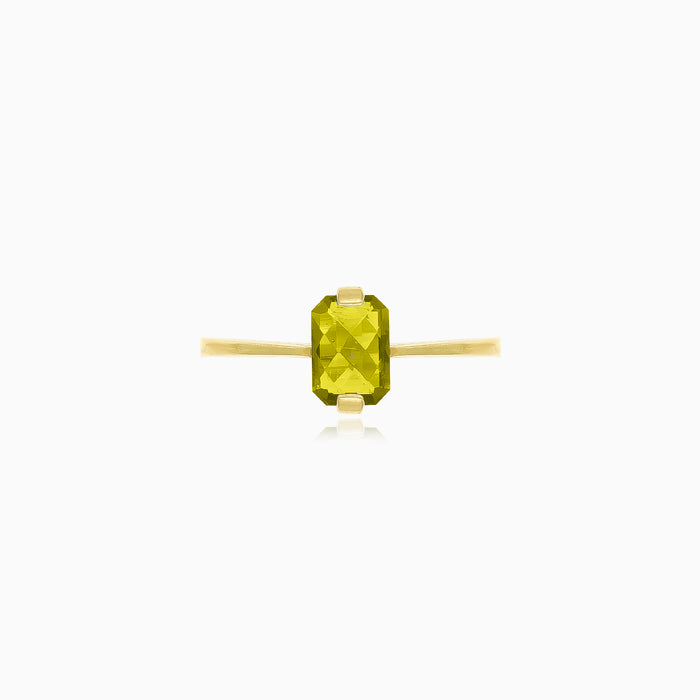 Luminescent Rechteck-Ring aus Gold und Moldavit