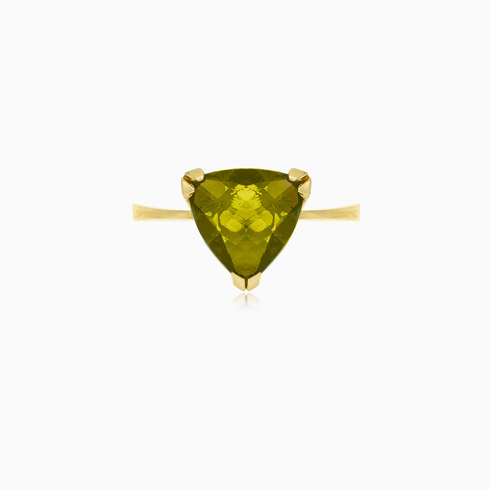 Bague en or avec moldavite taillée trilliant