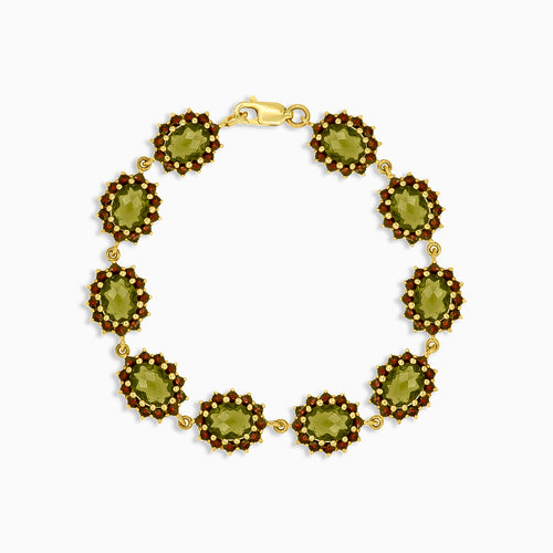 Enchanting bliss moldavite and garnet gold bracelet