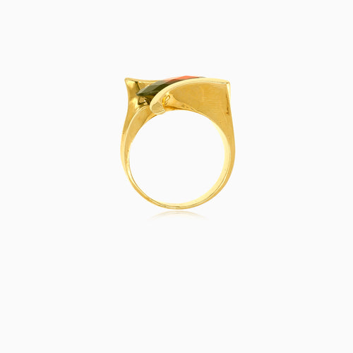 Elegantní masivní zlatý prsten s oválným granátem