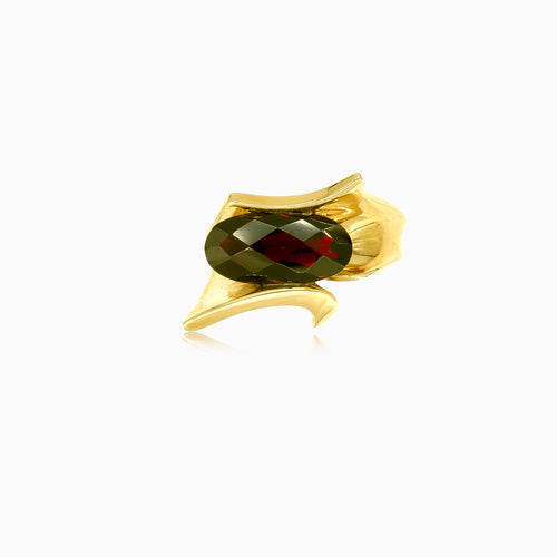 Elegantní masivní zlatý prsten s oválným granátem