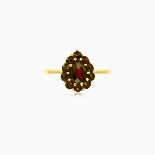 Zlatý prsten s granáty ve tvaru kapky