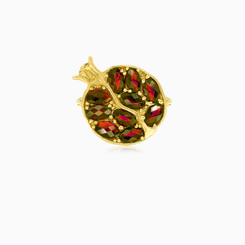Zlatý prsten s granatem ve tvaru granátového jablka