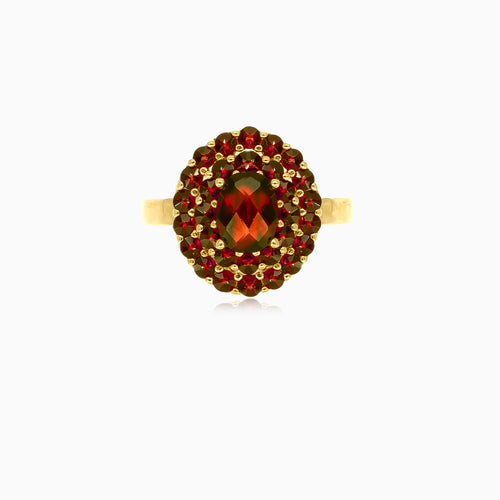 Oval and double round row garnet radiance ring