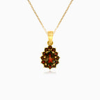 Dazzling duo pear and round garnet pendant