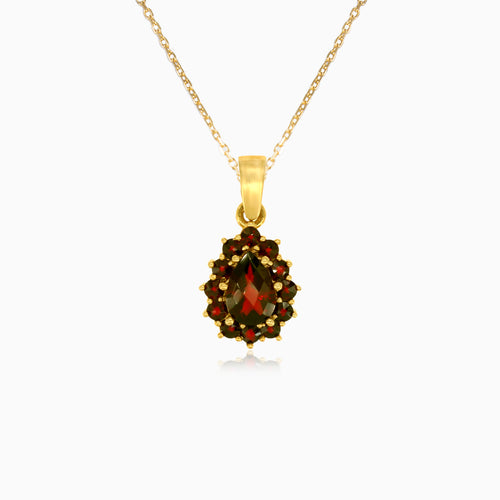 Dazzling duo pear and round garnet pendant