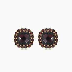 Cushion and round garnet harmony earrings