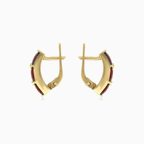 Triple garnet radiance gold bar earrings