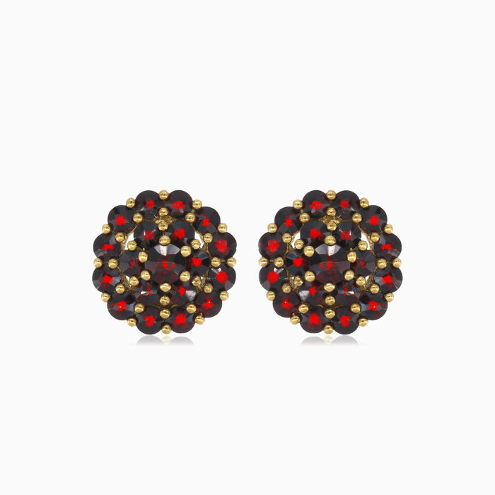 Graceful steps  yellow gold garnet beauty earrings