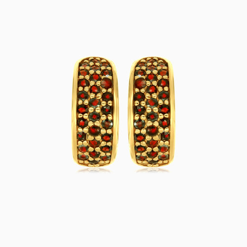 Garnet rounds gold dangling earrings