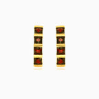 Square princess cut garnet gold drop earrings