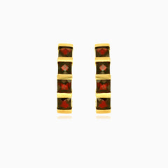 Square princess cut garnet gold drop earrings