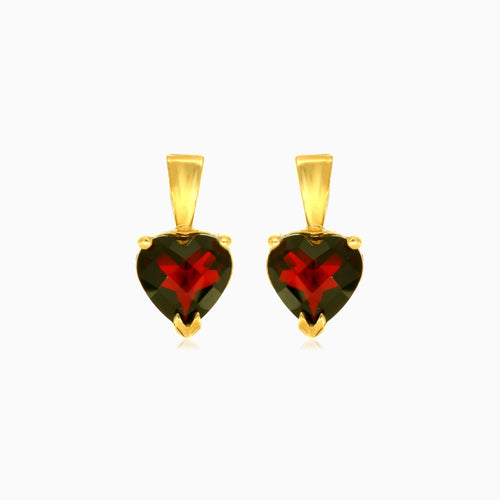 Heart garnet gold drop earrings