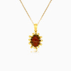 Garnet oval fine step cut gold pendant